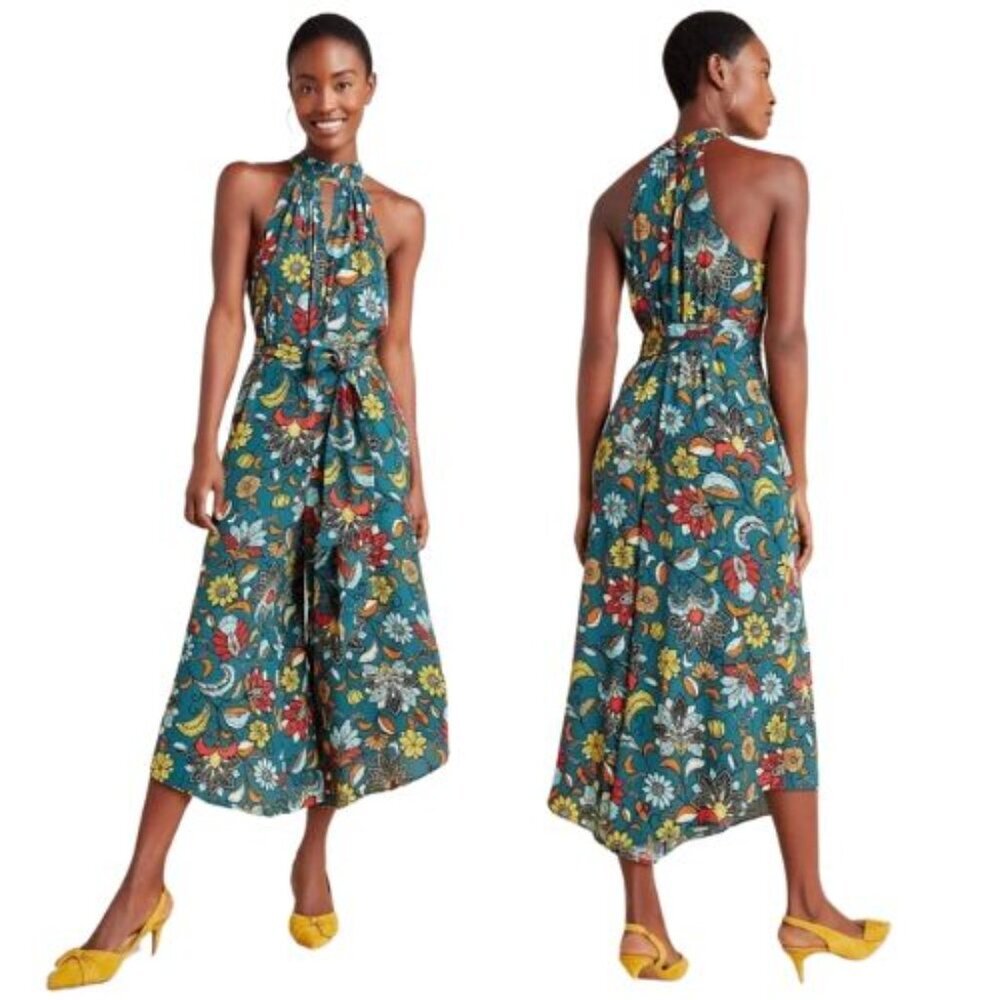 Anthropologie Geneva Halter Wide-Leg Jumpsuit with Belt - Picture 1 of 12